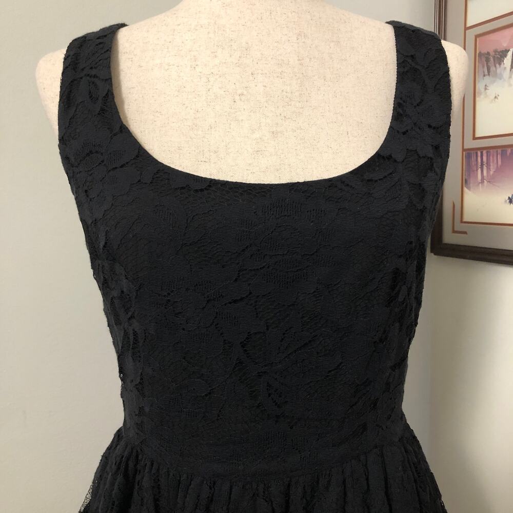 Aqua Black Lace Fit Flare Mini Dress Lined‎ Made USA L Whimsigoth Holiday Party - Picture 2 of 8
